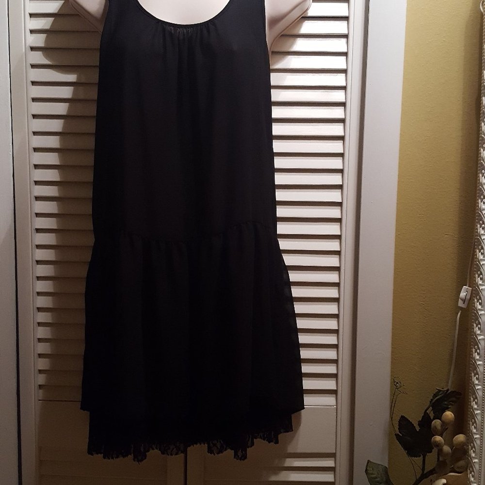 Kensie Black Lace Sheer Tunic Blouse Shirt Sleeveless Dress Size S
